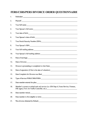 FERS/CSRS/PERS Divorce Order Questionnaire
