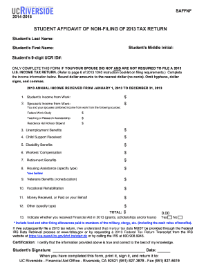 Student Affidavit of Non-Filing of 2013 Tax Return