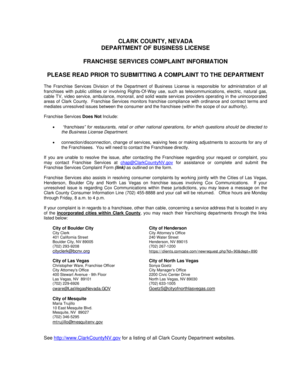 Clark County Franchise Services Complaint Form