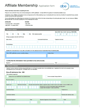 Affiliate Membership Application Form
