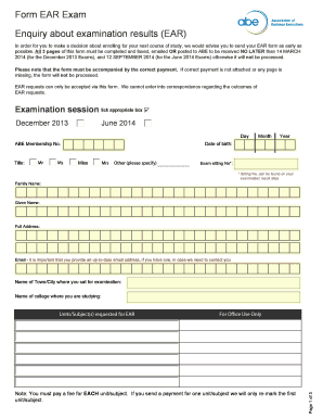 ABE EAR Exam Enquiry Form