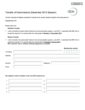 Transfer of Examinations Form