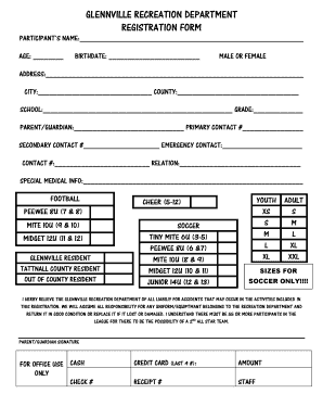 GLENNVILLE RECREATION DEPARTMENT REGISTRATION FORM