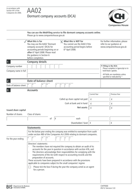 UK Dormant Company Accounts Form AA02