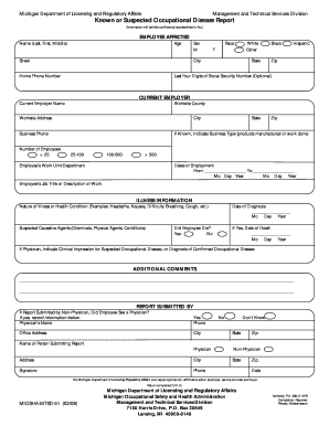 Michigan Known or Suspected Occupational Disease Report
