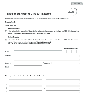 Transfer of Examinations Request Form