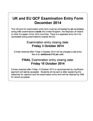UK and EU QCF Examination Entry Form
