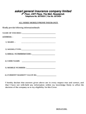 All Risks Mobile Phone Insurance Form