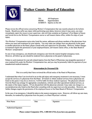 Worker's Compensation Injury Report Notice