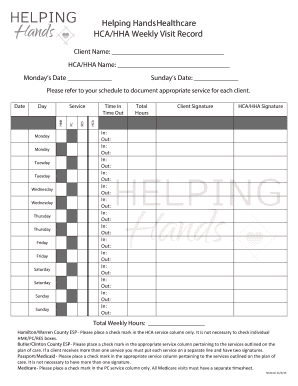 HCA/HHA Weekly Visit Record