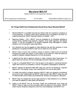 Maryland MOLST Medical Orders for Life-Sustaining Treatment