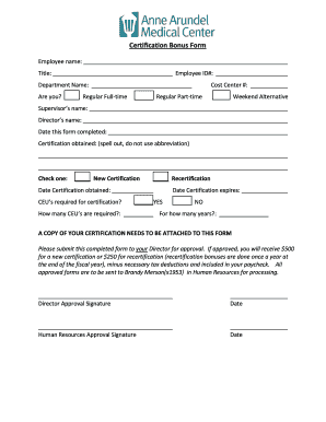 Employee Certification Bonus Form