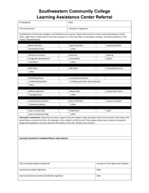 Learning Assistance Center Referral Form