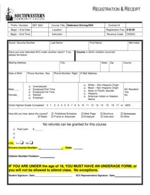 Defensive Driving Course Registration Form