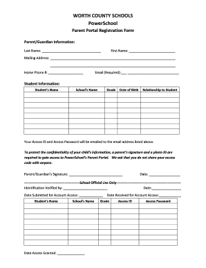 Worth County Schools Parent Portal Registration Form
