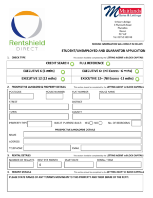 UK Student/Unemployed and Guarantor Application Form