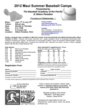 ( 2012 Maui Summer Baseball Camps Registration Form &amp; Requir 205)