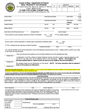 Hawaii Home Exemption Claim Form