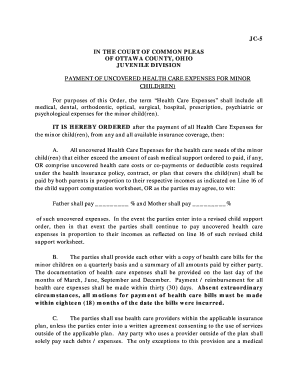 Payment of Uncovered Health Care Expenses for Minor Children