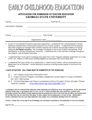 Application for Admission to Teacher Education