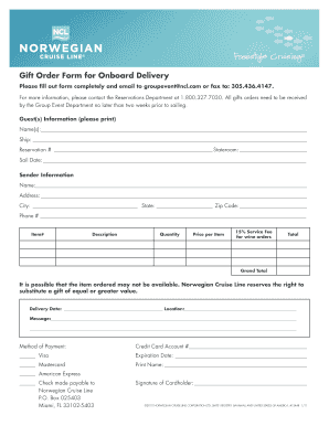Freestyle Cruising Gift Order Form