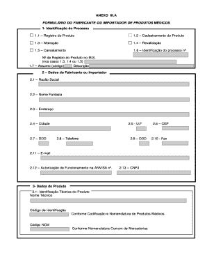 FORMULÁRIO DO FABRICANTE OU IMPORTADOR DE PRODUTOS MÉDICOS