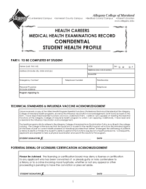 Allegany College Maryland Student Health Profile