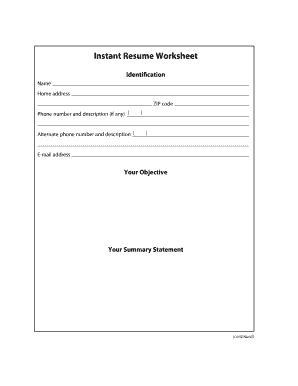 Resume Worksheet Template