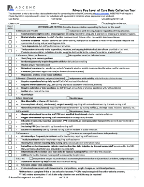 Private Pay Level of Care Data Collection Tool
