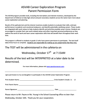 ASVAB Career Exploration Program Parent Permission Form