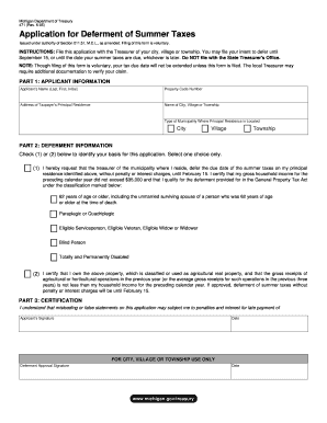 Michigan Summer Tax Deferment Application