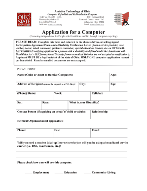 Ohio Computer Application Form