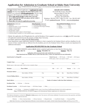 Idaho State University Graduate School Application