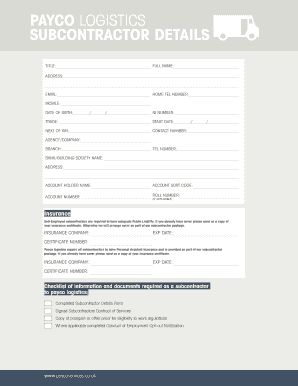 Subcontractor Details Form