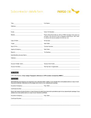 UK CIS Subcontractor Registration Form