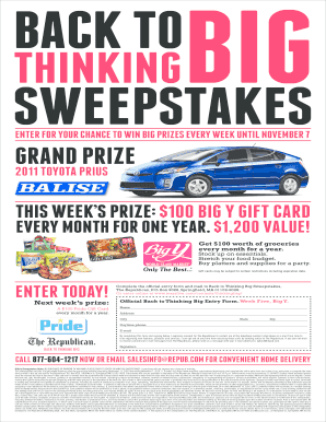 Back to Thinking Big Sweepstakes Entry Form