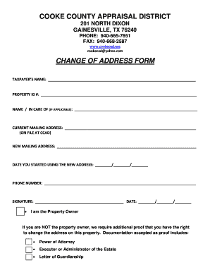 Cooke County Change of Address Form