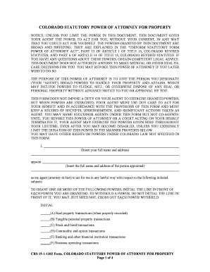 Colorado Statutory Power of Attorney for Property