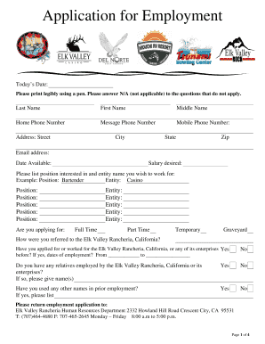 Basic employment application - Elk Valley Rancheria