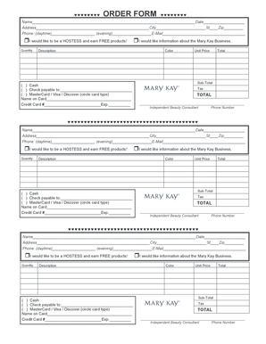 Mary Kay Order Form