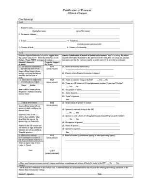 Affidavit of Support for Student Finances