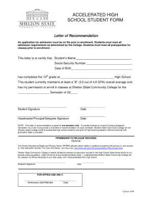 Letter of Recommendation for Accelerated High School Student