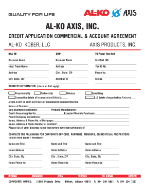 AL-KO Axis Commercial Credit Application