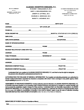 Alabama Digestive Diseases Patient Registration Form