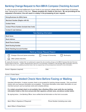 BBVA Compass Merchant Services Banking Change Request