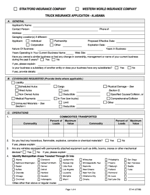 Truck Insurance Application - Alabama