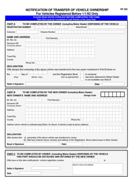 Vehicle Ownership Transfer Form RF 200