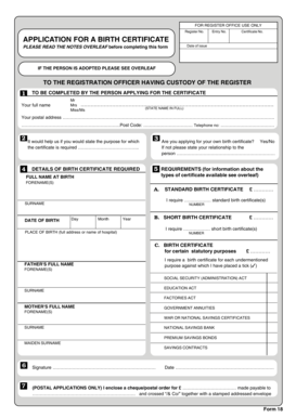 UK Birth Certificate Application Form