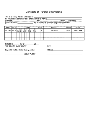 Certificate of Transfer of Ownership