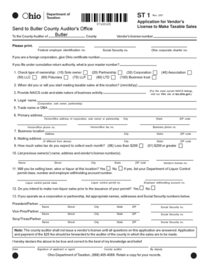 Ohio Vendor's License Application